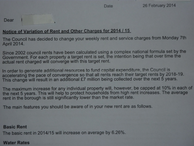 Letter recieved by TMO tenants informing them that they are no longer welcome in the Rotten Borough.